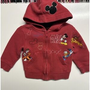 Disney Parks Mickey Mouse Toddler Size‎ 2T Zip Hoodie Sweatshirt Red Embroidered